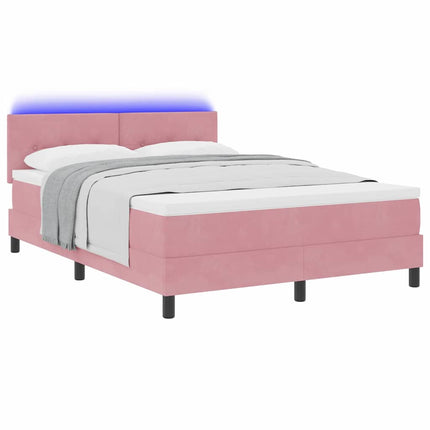 LED Box Spring Bed med hovedgærde Lyserød 140 x 190 cm Fløjl