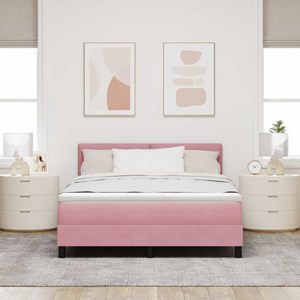 LED Box Spring Bed med hovedgærde Lyserød 140 x 200 cm Fløjl