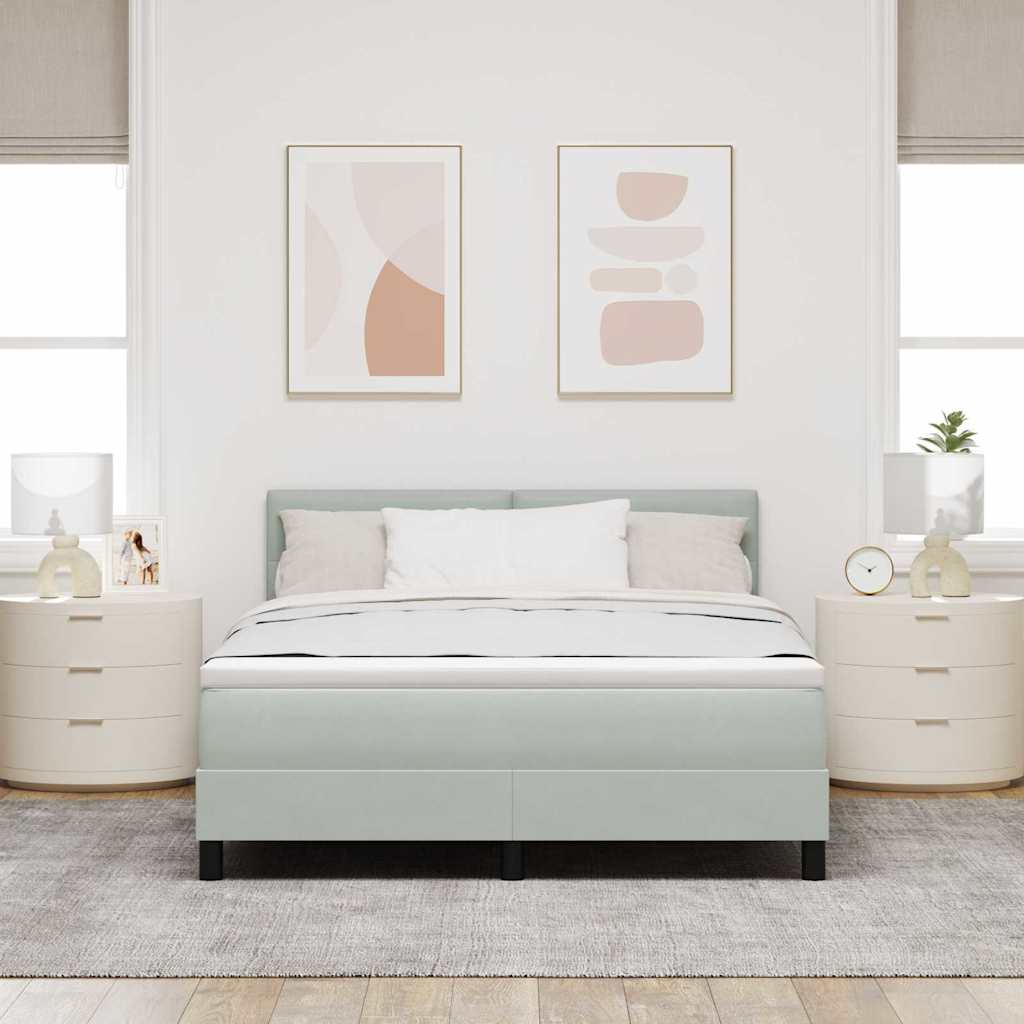 LED Box Spring Bed med madras Lysegrå 160 x 200 cm Fløjl