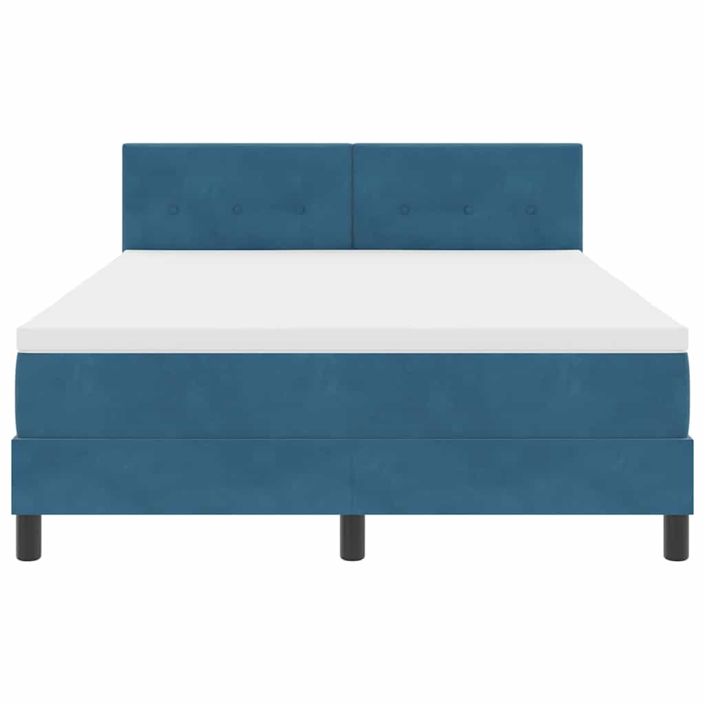 LED Box Spring Bed med madras Mørk blå 160 x 200 cm Fløjl