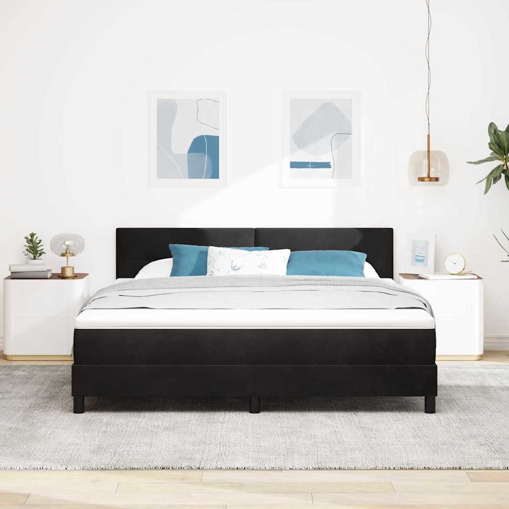 LED Box Spring Bed med madras med LED Sort 180 x 200 cm Fløjl