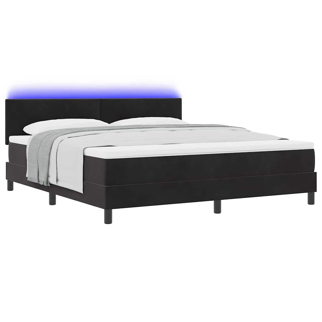 LED Box Spring Bed med madras med LED Sort 180 x 200 cm Fløjl