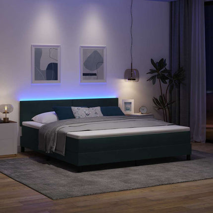LED Box Spring Bed med hovedgærde Mørkegrøn 180 x 200 cm Fløjl