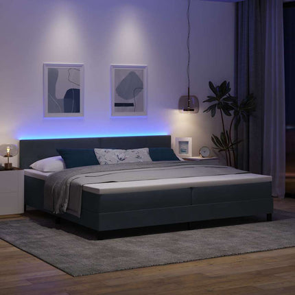 LED Box Spring Bed med hovedgærde Mørkegrå 200 x 200 cm Fløjl