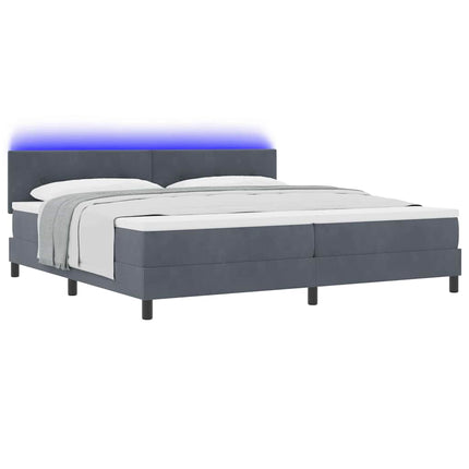 LED Box Spring Bed med hovedgærde Mørkegrå 200 x 200 cm Fløjl