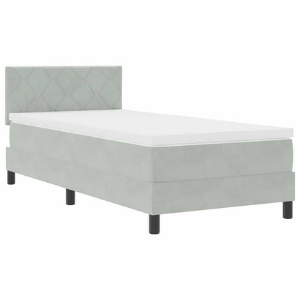LED Box Spring Bed med hovedgærde Lysegrå 90 x 190 cm Fløjl