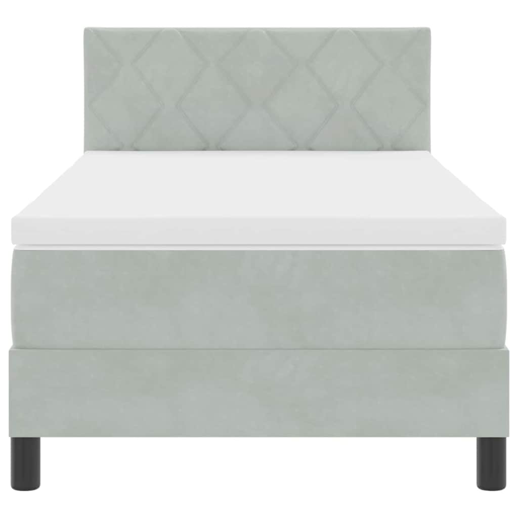 LED Box Spring Bed med madras med LED Lysegrå 90 x 190 cm Fløjl