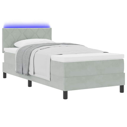 LED Box Spring Bed med hovedgærde Lysegrå 100 x 200 cm Fløjl