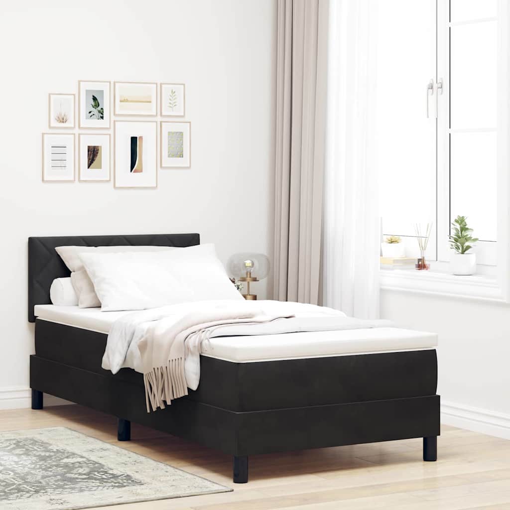 LED Box Spring Bed med madras med LED Sort 100 x 200 cm Fløjl