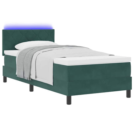LED Box Spring Bed med hovedgærde Mørkegrøn 100 x 200 cm Fløjl