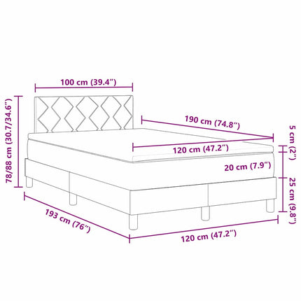 LED Box Spring Bed med hovedgærde Mørkegrå 120 x 190 cm Fløjl
