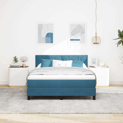 LED Box Spring Bed med hovedgærde Mørk blå 140 x 190 cm Fløjl