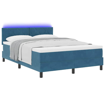 LED Box Spring Bed med hovedgærde Mørk blå 140 x 190 cm Fløjl