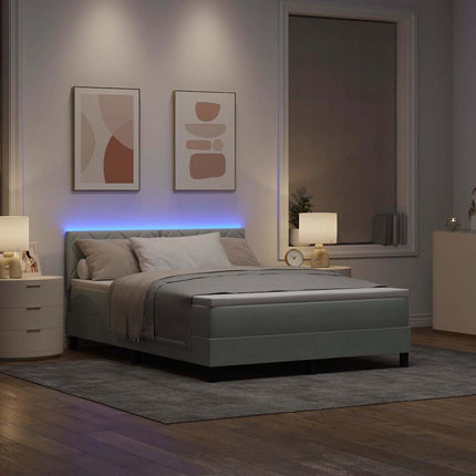 LED Box Spring Bed med hovedgærde Lysegrå 140 x 200 cm Fløjl