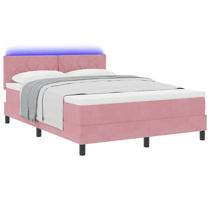 LED Box Spring Bed med hovedgærde Lyserød 160 x 200 cm Fløjl