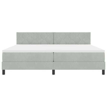 LED Box Spring Bed med hovedgærde Lysegrå 200 x 200 cm Fløjl