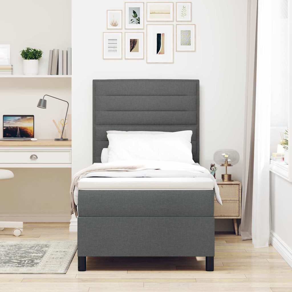 Box spring seng med madras med LED Mørkegrå 80 x 200 cm Stof
