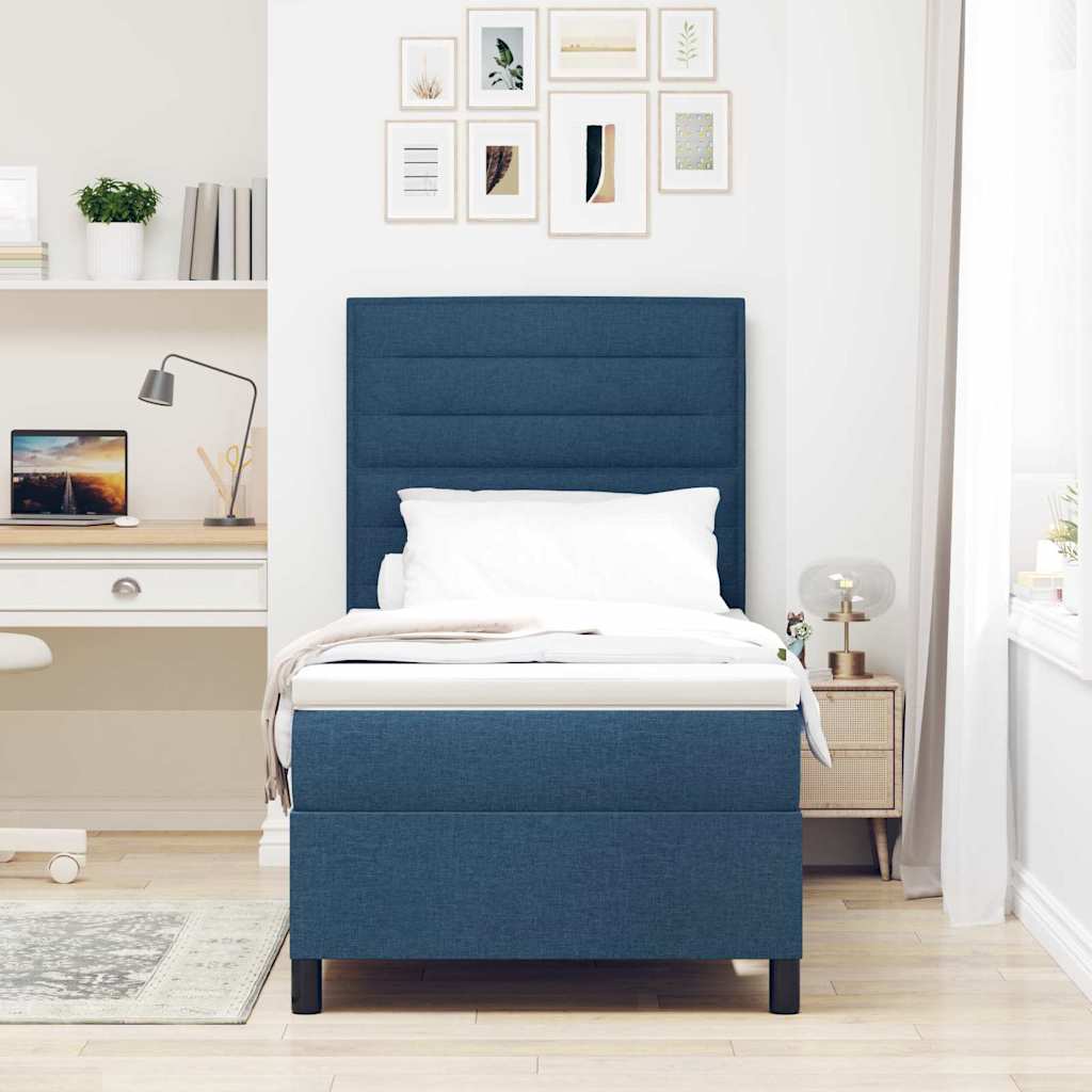Box spring seng med madras med LED Blå 80 x 200 cm Stof