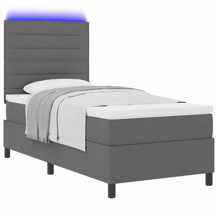 Box spring seng med madras med LED Mørkegrå 90 x 200 cm Stof