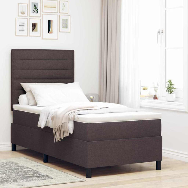 Box spring seng med madras med LED Mørkebrun 90 x 200 cm Stof
