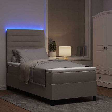 Box spring seng med LED-lysstrimler Gråbrun 90 x 200 cm Stof