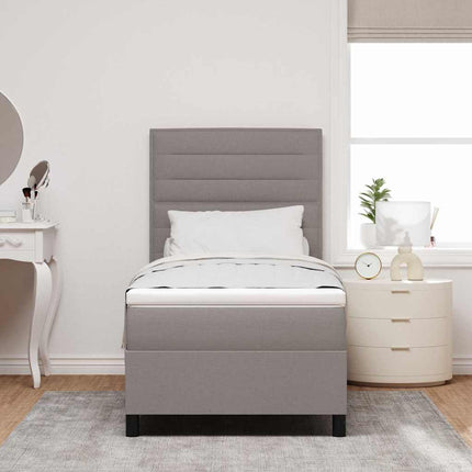 Box spring seng med LED-lysstrimler Gråbrun 90 x 200 cm Stof