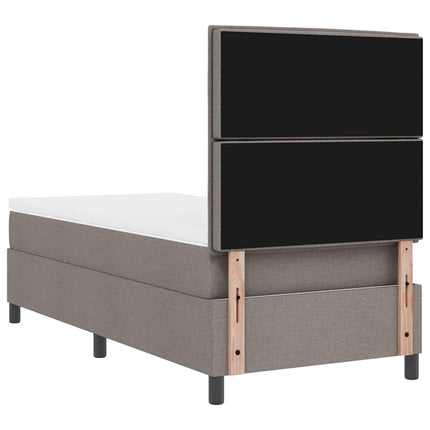 Box spring seng med LED-lysstrimler Gråbrun 90 x 200 cm Stof