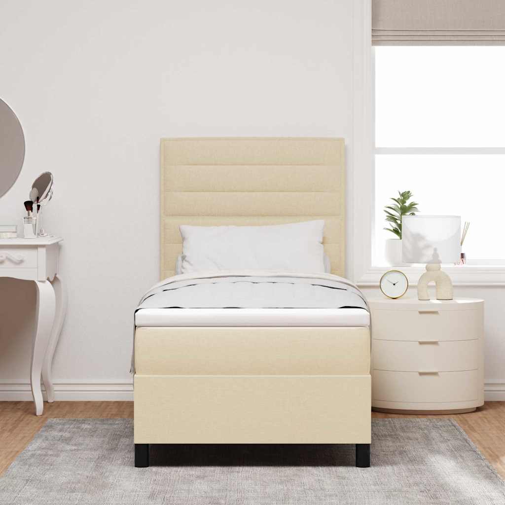Box spring seng med madras med LED Creme 90 x 200 cm Stof