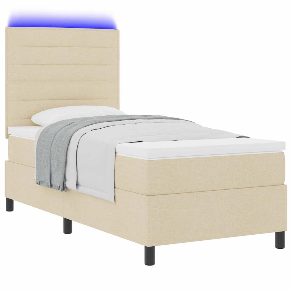 Box spring seng med madras med LED Creme 90 x 200 cm Stof