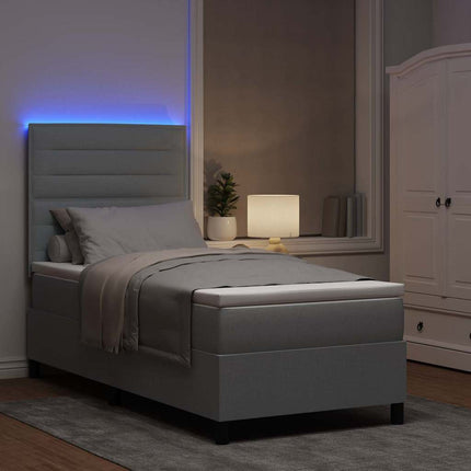 Box spring seng med madras med LED Lysegrå 100 x 200 cm Stof