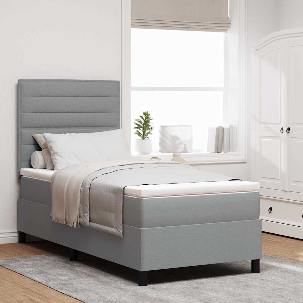 Box spring seng med madras med LED Lysegr 100 x 200 cm Stof