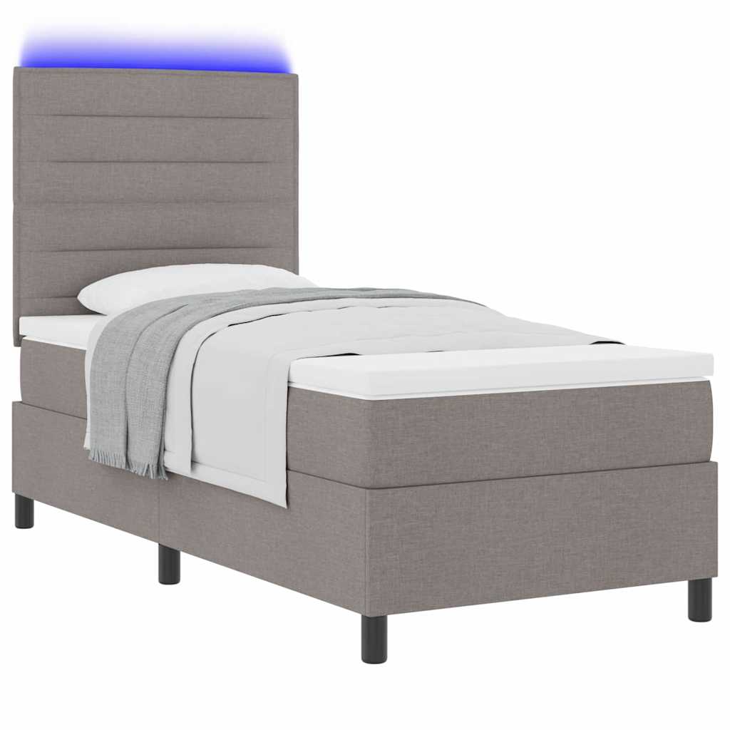 Box spring seng med madras med LED Gråbrun 100 x 200 cm Stof