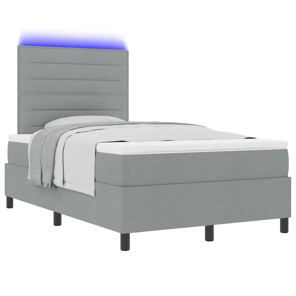 Box spring seng med madras med LED Lysegrå 120 x 200 cm Stof
