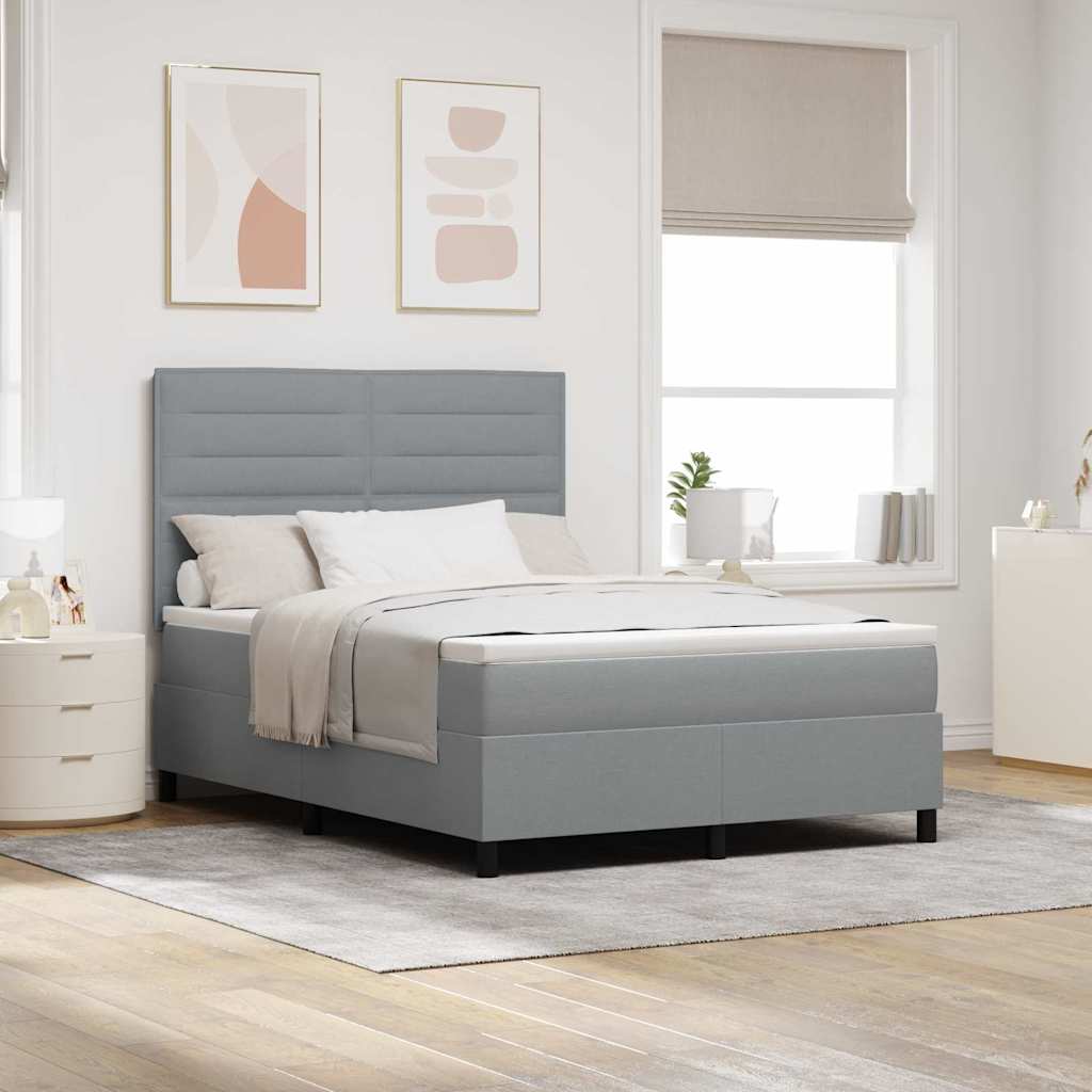 Box spring seng med madras med LED Lysegr 140 x 190 cm Stof