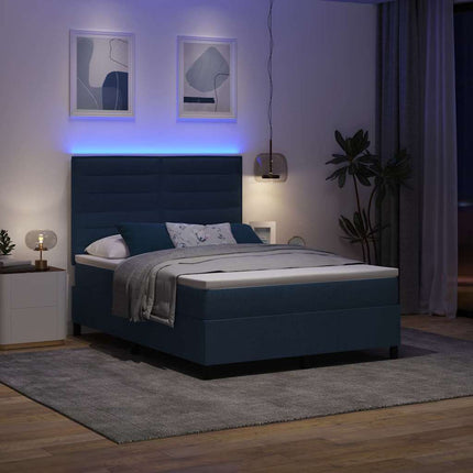 Box spring seng med madras med LED Blå 140 x 190 cm Stof
