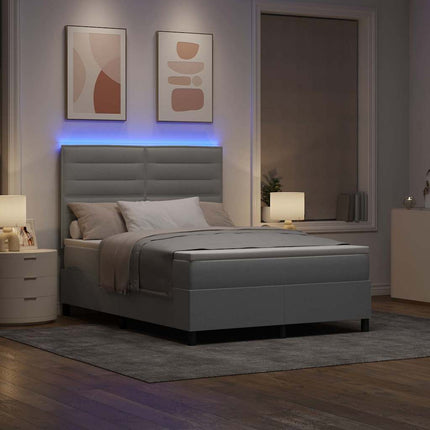 Box spring seng med madras med LED Lysegrå 140 x 200 cm Stof