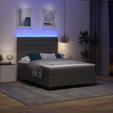 Box spring seng med madras med LED Mørkegrå 140 x 200 cm Stof