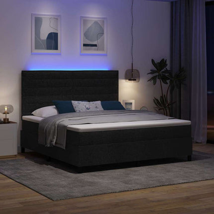 Box spring seng med madras med LED Sort 180 x 200 cm Stof