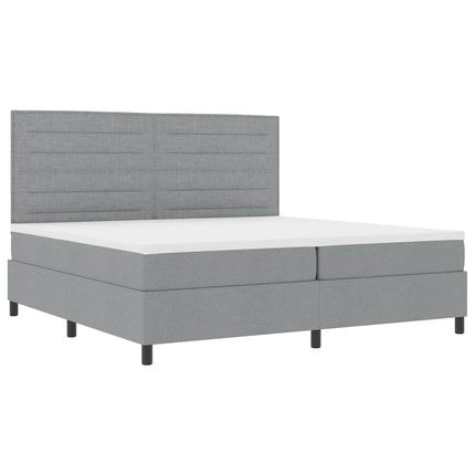 Box spring seng med madras med LED Lysegrå 200 x 200 cm Stof