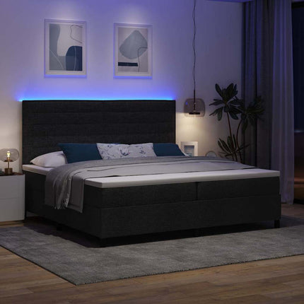 Box spring seng med madras med LED Sort 200 x 200 cm Stof