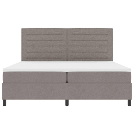 Box spring seng med LED-lysstrimler Gråbrun 200 x 200 cm Stof