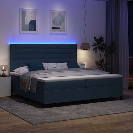 Box spring seng med madras med LED Blå 200 x 200 cm Stof