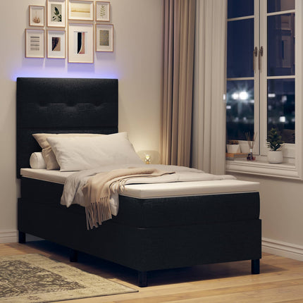 Box spring seng med LED-lysstrimler Sort 80 x 200 cm Stof