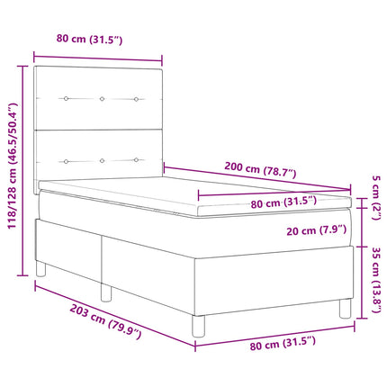 Box spring seng med LED-lysstrimler Sort 80 x 200 cm Stof