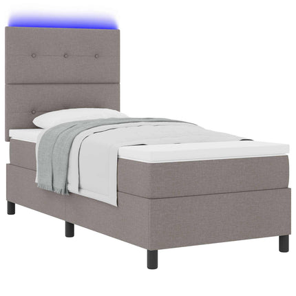 Box spring seng med LED-lysstrimler Gråbrun 80 x 200 cm Stof