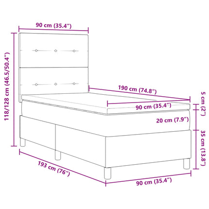 Box spring seng med LED-lysstrimler Creme 90 x 190 cm Stof