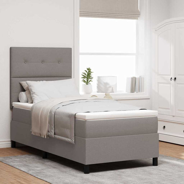 Box spring seng med LED-lysstrimler Gråbrun 100 x 200 cm Stof