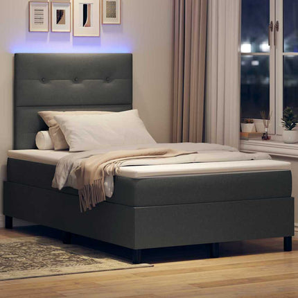 Box spring seng med LED-lysstrimler Mørkegrå 120 x 190 cm Stof
