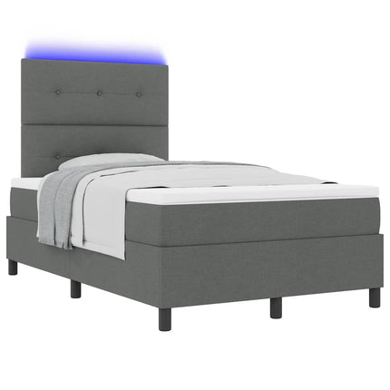 Box spring seng med LED-lysstrimler Mørkegrå 120 x 190 cm Stof