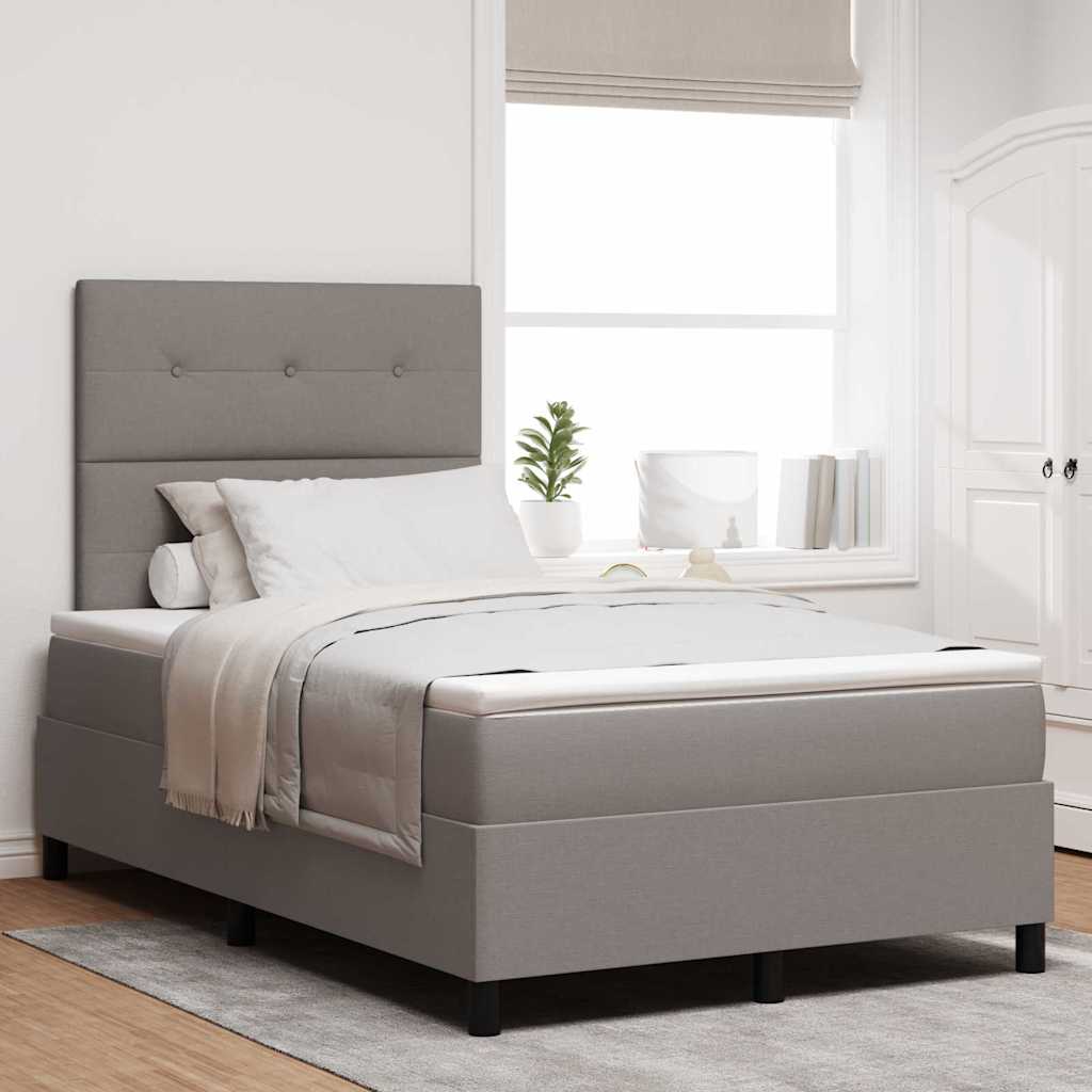 Box spring seng med LED-lysstrimler Gråbrun 120 x 190 cm Stof